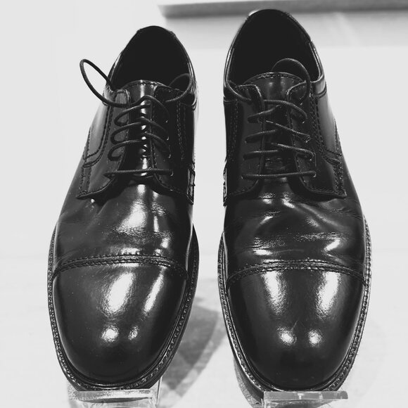 Bostonian Durrlite Dress Shoes Mens 9 1/2 M Oxford Cap Toe Black Smooth Leather - Picture 1 of 7